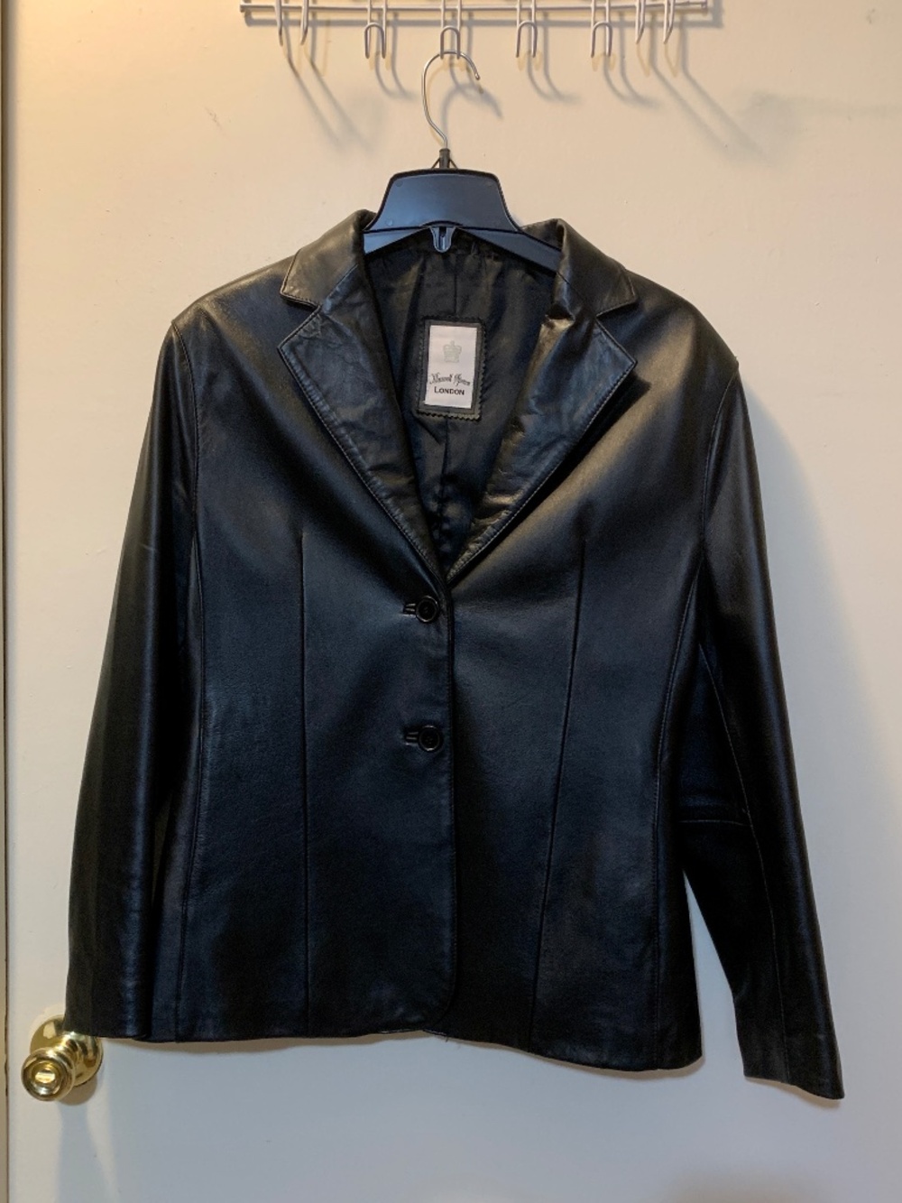 Maxwell Spence London Women's Black Leather Blazer Jacket - Size 14 / Large